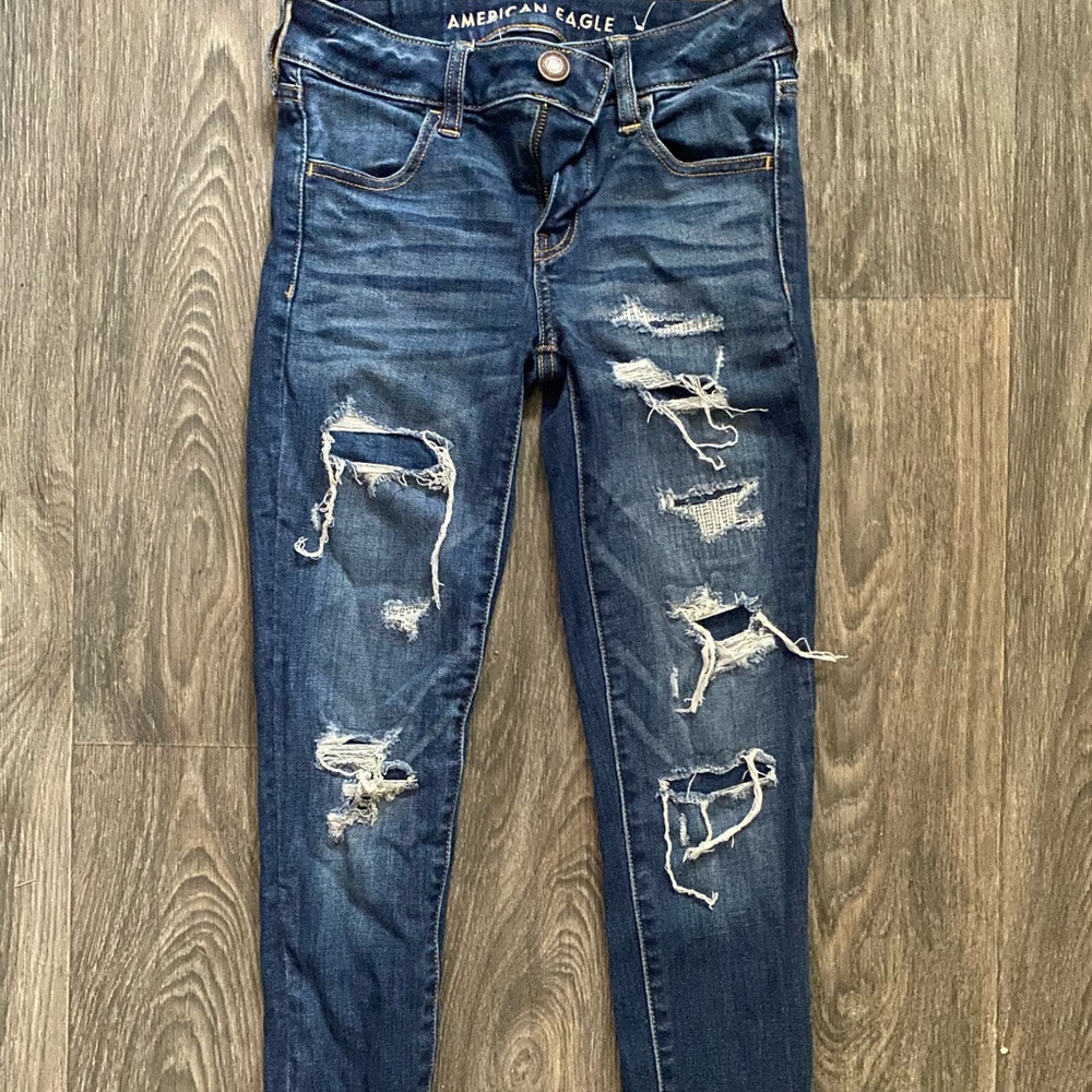 barley worn american eagle stretchy skinny jeans